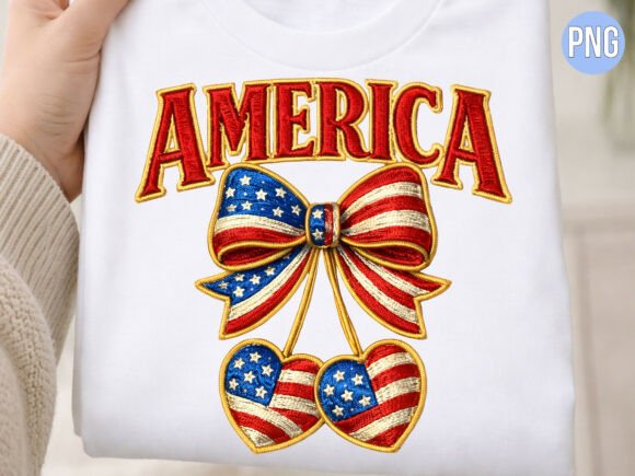 America Patriotic Bow Heart Cherry PNG