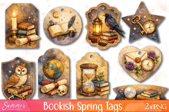 Dark Academia Bookish Spring Tag Sheets