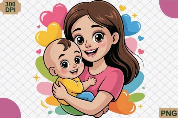 Mom and Baby Love Cartoon PNG: Kawaii Design Guide