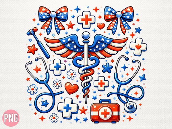 Patriotic Nurse Caduceus PNG Design