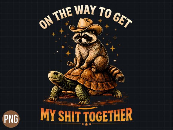 Raccoon Riding Turtle: Sarcastic Digital Art